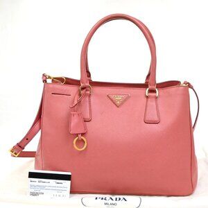 PRADA MILANO Saffiano Lux 2Way Shoulder Handbag Leather Pink GHW Italy 82DA276